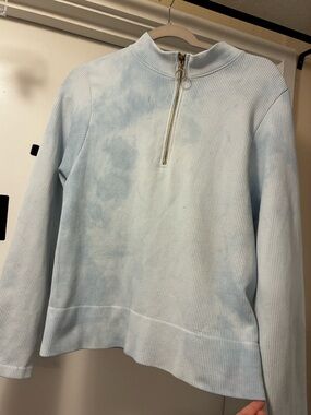 Blue & White Sky Patterned Stretchy Athleisure Pull Over Quarter Zip Sweatshirt